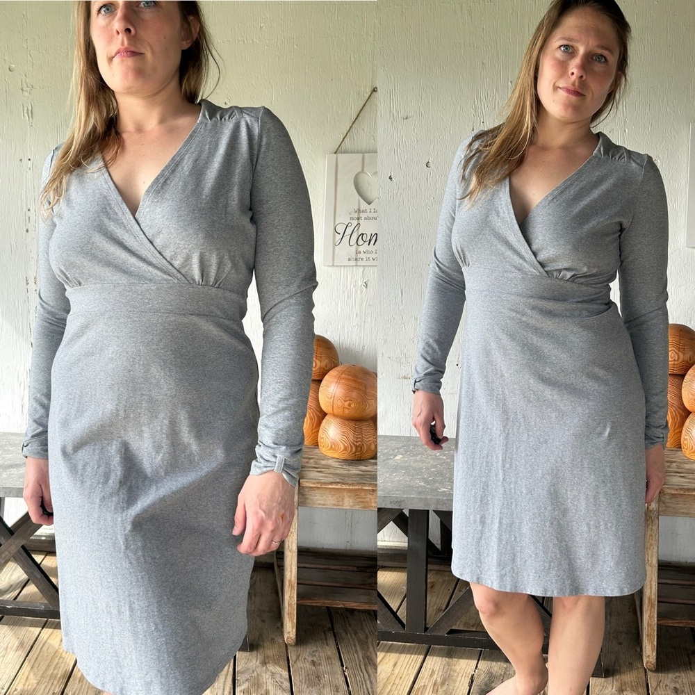 Athleta Wrap it Up Longsleeve Dress size M Heathered Gray Midi Shirt Dress